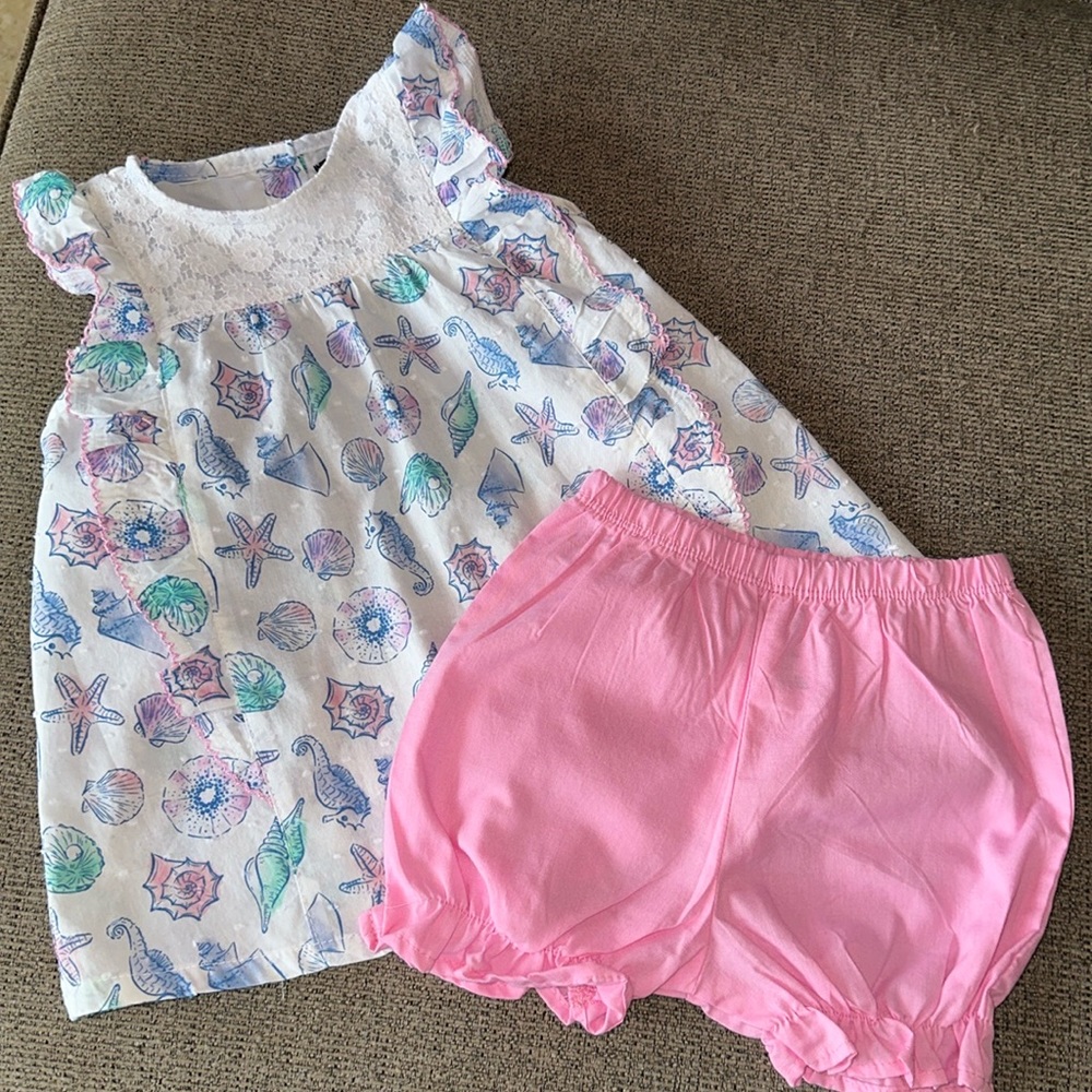 Picapino Girls Seahorse and Shells Two Piece Set Size 18M